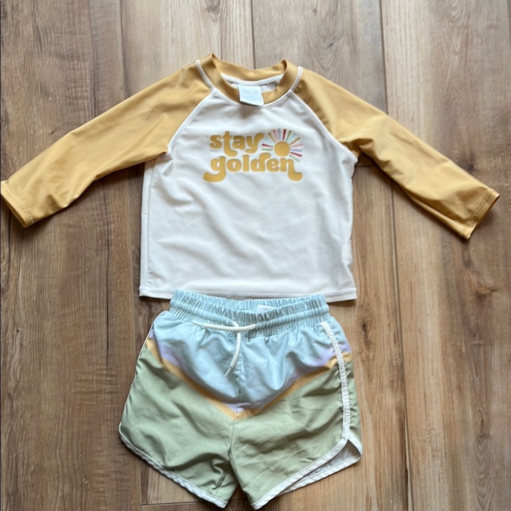 Stay Golden Lauren Conrad Kids Swim Set - Yellow and Cream Size 24 Months